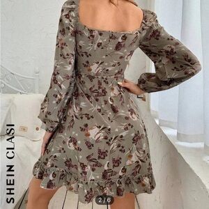SHEIN Floral Print Dress - Green and Brown